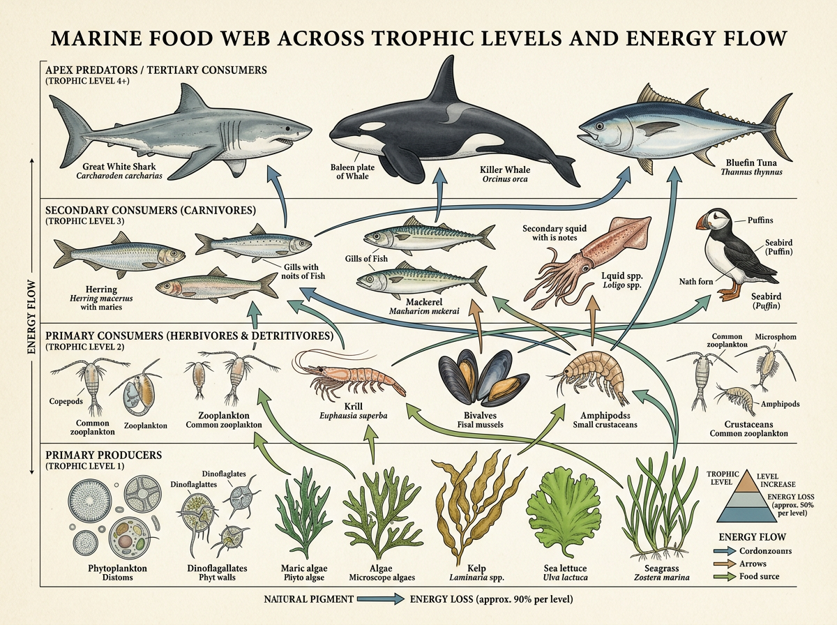 Marine Food Web Across Trophic Levels And Energy Flow テンプレート - FigPad