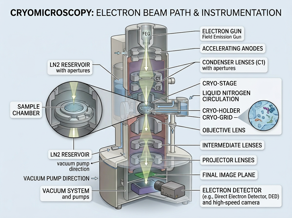 Cryo-EM Instrument Section With Electron Beam Direction Plantilla - FigPad